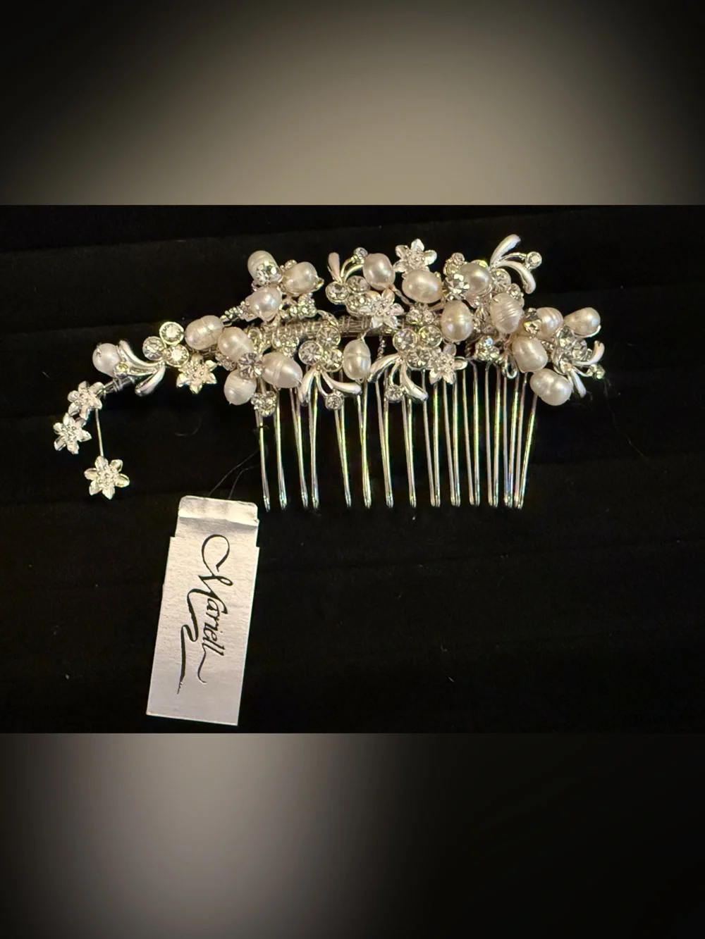 Mariell Silver Pearl & Crystal Bridal Hair Comb NIB